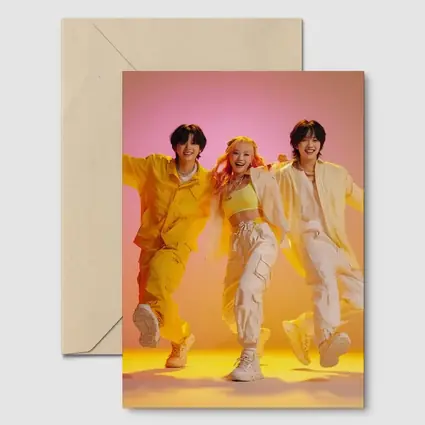 K-Pop Group Dancing Yellow Pink Background