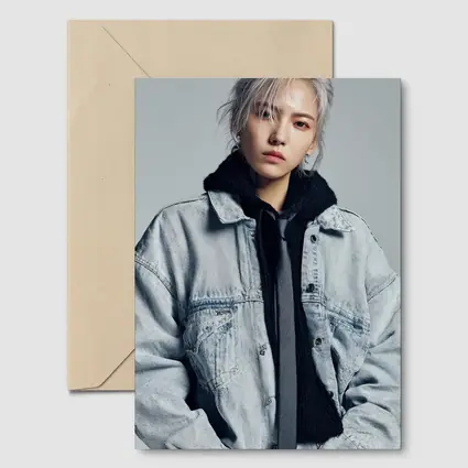 Silver Haired Person Denim Jacket Gray Background