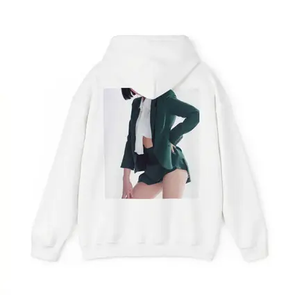 Young Woman Green Blazer Shorts White Background