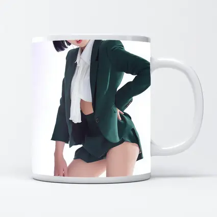 Young Woman Green Blazer Shorts White Background