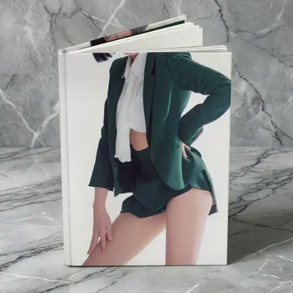 Young Woman Green Blazer Shorts White Background