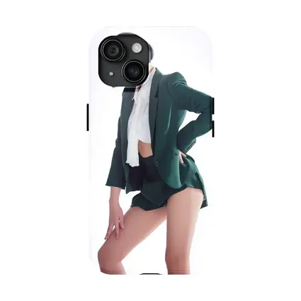 Young Woman Green Blazer Shorts White Background