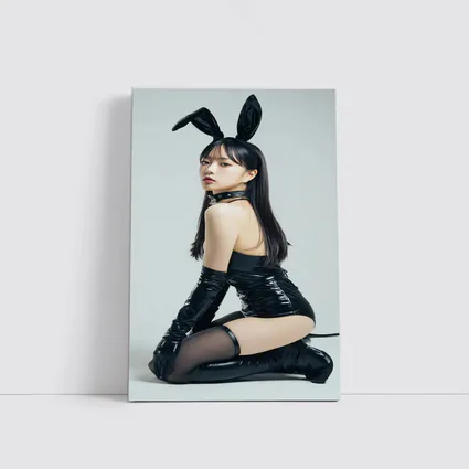Bunny Girl Black Latex Costume White Background