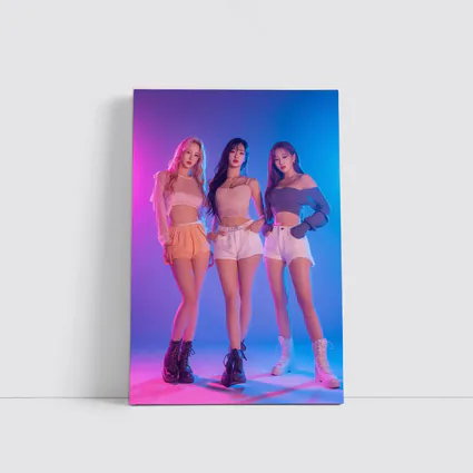 K-Pop Girl Group Neon Blue Pink Background