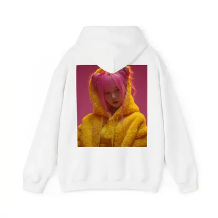 Pink Hair Girl Yellow Hoodie Pink Background
