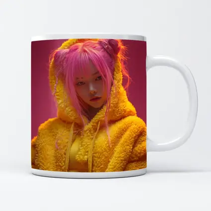 Pink Hair Girl Yellow Hoodie Pink Background