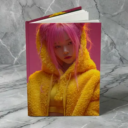 Pink Hair Girl Yellow Hoodie Pink Background