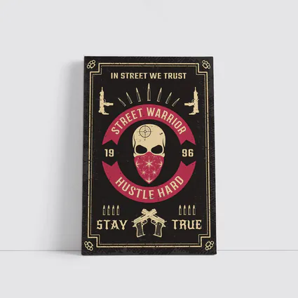 Street Warrior Skull Hustle Hard Dark Grunge