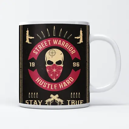 Street Warrior Skull Hustle Hard Dark Grunge