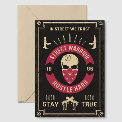 Street Warrior Skull Hustle Hard Dark Grunge