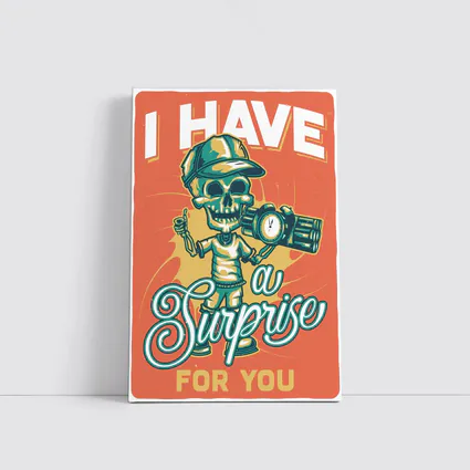 Skeleton Skull Holding Bomb Retro Grunge