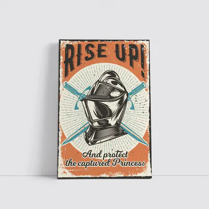 Rise Up Knight Helmet Crossed Swords Vintage