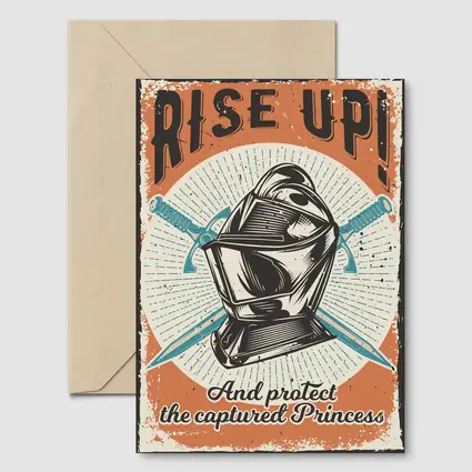 Rise Up Knight Helmet Crossed Swords Vintage