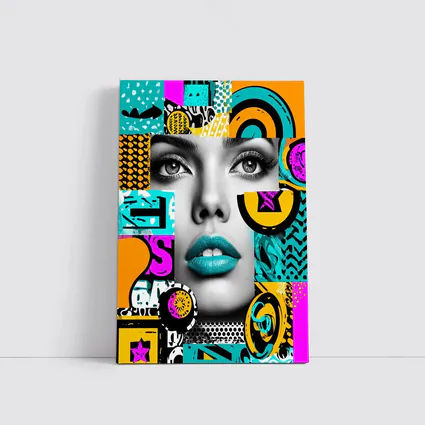 Pop Art Woman Face Colorful Abstract Collage