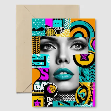 Pop Art Woman Face Colorful Abstract Collage