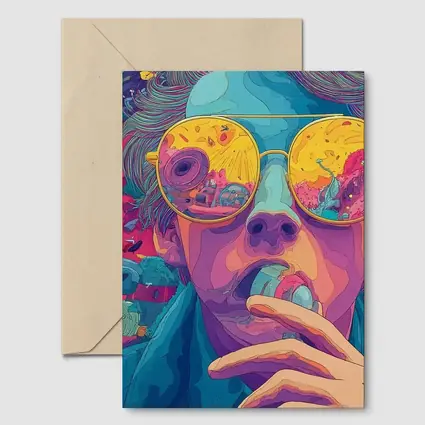 Psychedelic Man Sunglasses Colorful Surreal Background