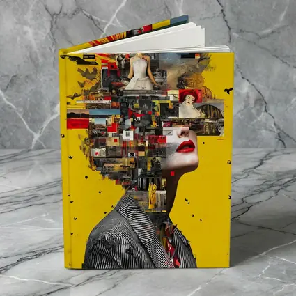 Collage Woman Portrait On Yellow Background