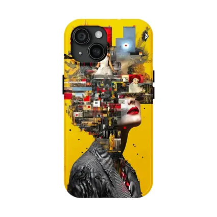 Collage Woman Portrait On Yellow Background