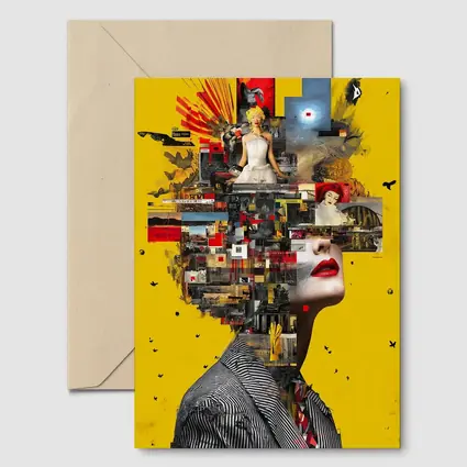 Collage Woman Portrait On Yellow Background