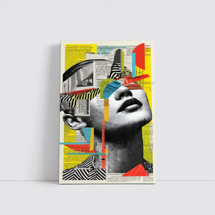 Woman Collage Art Newspaper Bold Colors