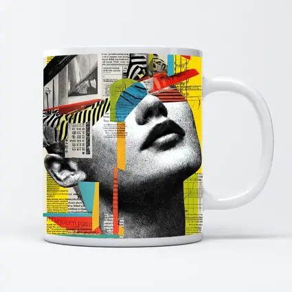 Woman Collage Art Newspaper Bold Colors