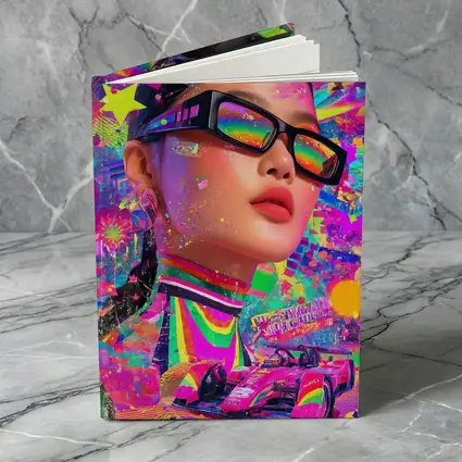 Neon Pop Art Woman Formula Racing Car