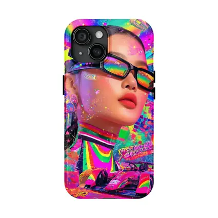 Neon Pop Art Woman Formula Racing Car