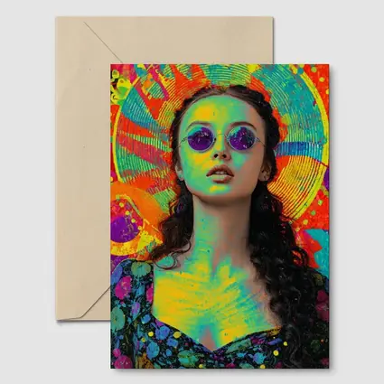 Psychedelic Woman Portrait Colorful Abstract Background