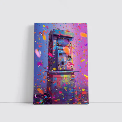 Colorful Arcade Machine Confetti Purple Background