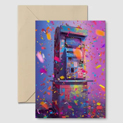 Colorful Arcade Machine Confetti Purple Background