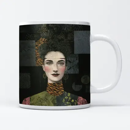 Woman Portrait Collage Mixed Pattern Dark Background