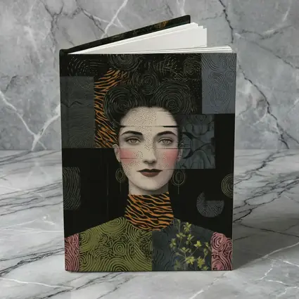 Woman Portrait Collage Mixed Pattern Dark Background