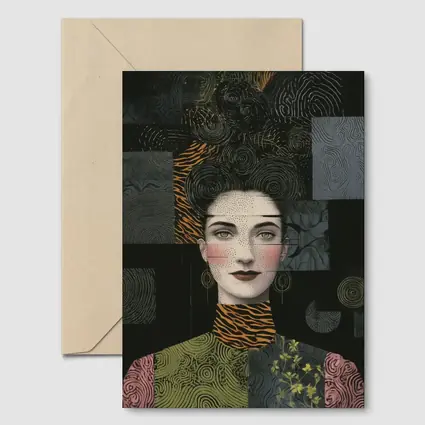 Woman Portrait Collage Mixed Pattern Dark Background