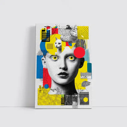 Pop Art Collage Woman With Yellow Eyes