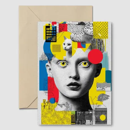 Pop Art Collage Woman With Yellow Eyes