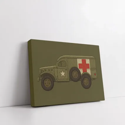 WWII Military Ambulance Truck Embroidery Art