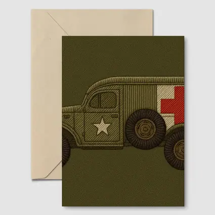 WWII Military Ambulance Truck Embroidery Art