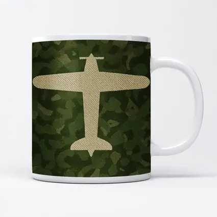 Military Airplane Silhouette On Camouflage Background