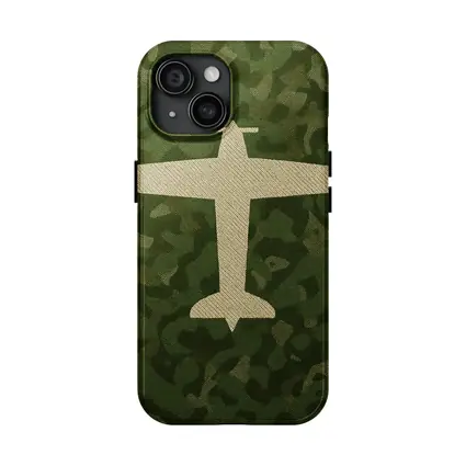 Military Airplane Silhouette On Camouflage Background