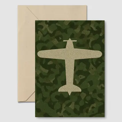Military Airplane Silhouette On Camouflage Background