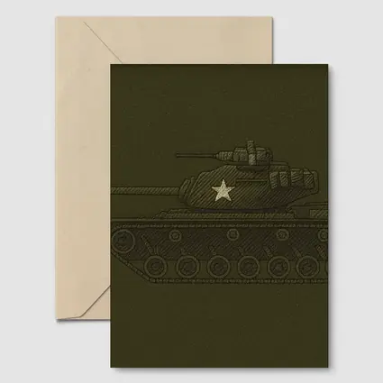 Military Tank Sketch Olive Green Background