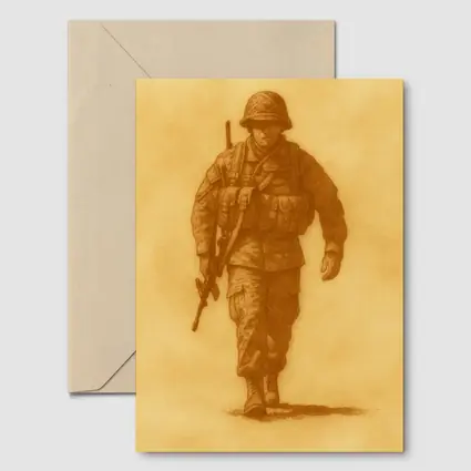 WWII Soldier Sketch Sepia Tone Art