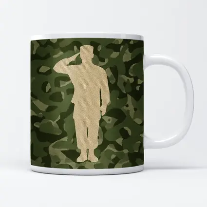 Saluting Soldier Silhouette Green Camouflage Background