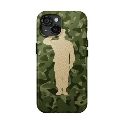 Saluting Soldier Silhouette Green Camouflage Background