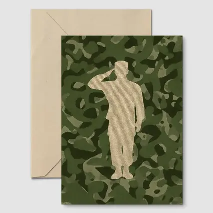 Saluting Soldier Silhouette Green Camouflage Background
