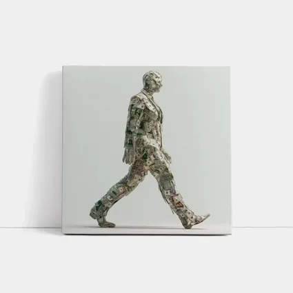 Walking Man Figure Made Of Dollar Bills