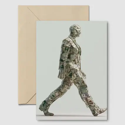 Walking Man Figure Made Of Dollar Bills