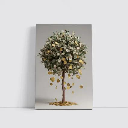 Money Tree Gold Coins Dollar Bills Art