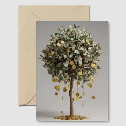 Money Tree Gold Coins Dollar Bills Art