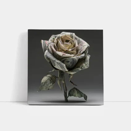Dollar Bill Rose Origami Gray Background